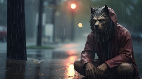 Premium Photo | Sad werewolf in the rain