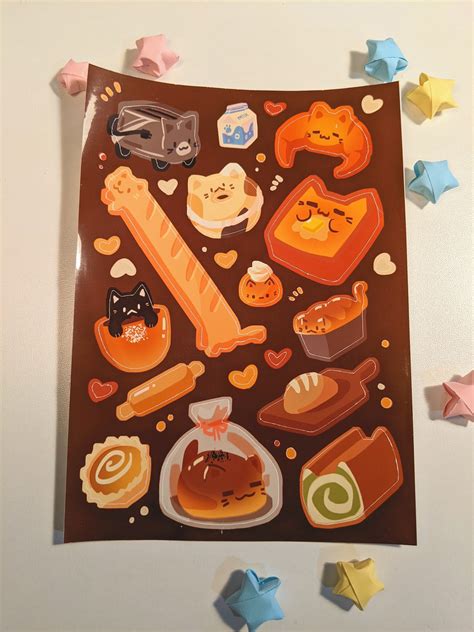 Cat Bread Sticker Sheet Cat Cafe Stickers Cute Cat Vinyl Etsy