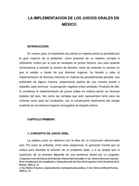 La Implementación De Los Juicios Orales En México Pdf Procedimiento