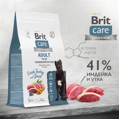 Сухой корм для взрослых собак крупных пород BRIT CARE с индейкой и ...