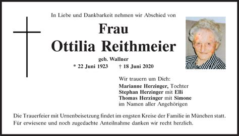 Traueranzeigen Von Ottilia Reithmeier Mittelbayerische Trauer