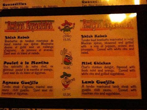 Menu Au 3 Amigos Restaurant Montreal Rue Sainte Catherine O