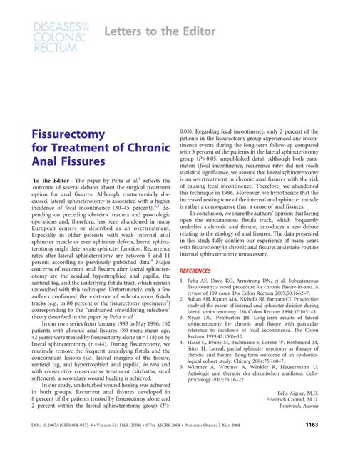 PDF Fissurectomy For Treatment Of Chronic Anal Fissures