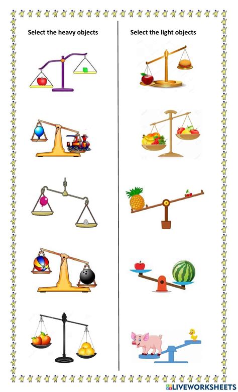 Mathematics - Heavy & Light worksheet | Math activities preschool, Animal worksheets, Shapes ...