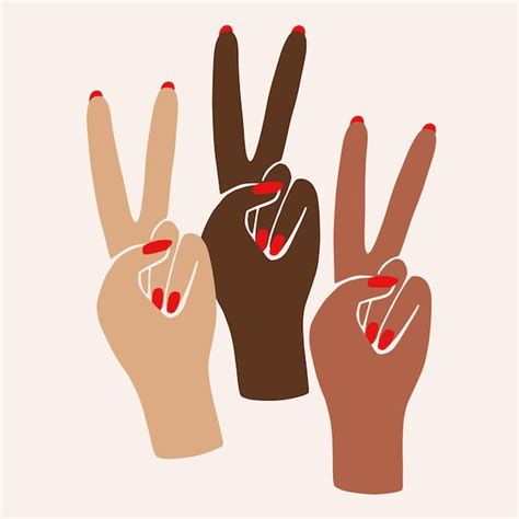 Premium Vector Peace Sign With Different Skin Colors Hands Female