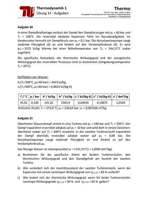 Td Bung Wise Thermodynamik Bung Aufgaben Thermo Prof