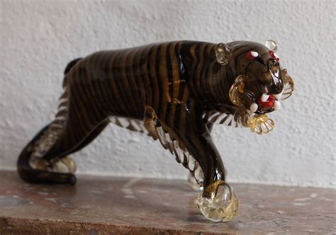 Rare Large Italian Murano Art Glass Tiger Sculpture For Sale At 1stdibs Murano Glass Tiger