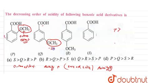 The Decreasing Order Of Acidity Of Following Benzoic Acid Derivatives Is