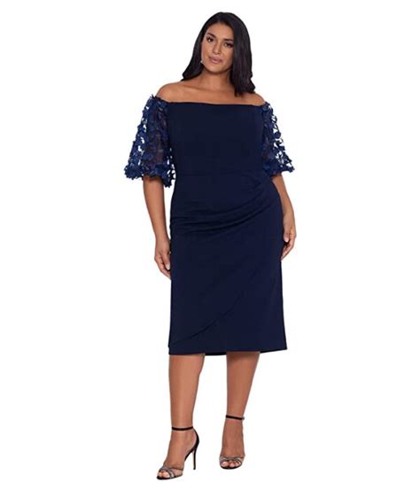 Xscape Plus Size Shift Scuba Crepe Off The Shoulder 3 D Flower Shop