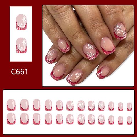 Fiudx Uñas Acrílicas Cortas Navideñas, 24 Piezas, Fácil Aplicación con