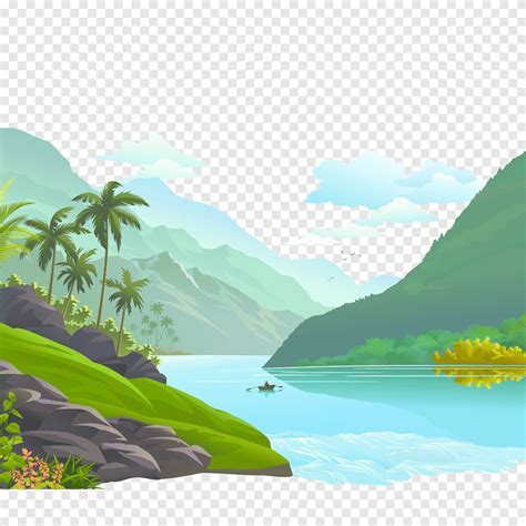 Body Of Water Between Mountains Mount Scenery Illustration Small