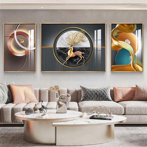 Luxury Large Living Room Wall Decor Set of 3 Painting Marble Art ...