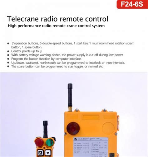 F24 6S Telecrane Remote Control Hoist Crane With Mushroom Emergency Stop