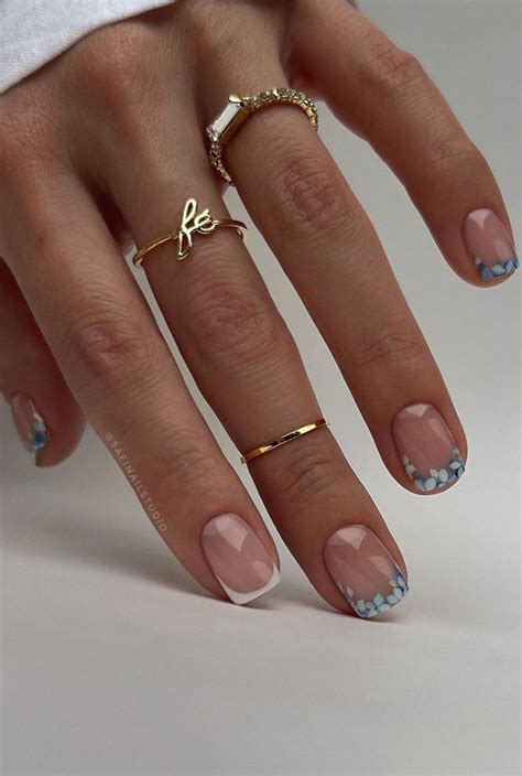 40 Spring Inspired Nail Designs Blue Floral White Tip Nails