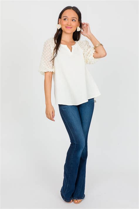 Textured Sleeves Gauze Top Cream New Arrivals The Blue Door Boutique