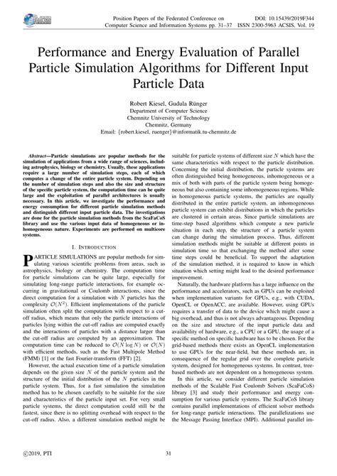 PDF Performance And Energy Evaluation Of Parallel Particle Simulation