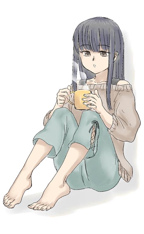 Safebooru 1girl Bangs Barefoot Black Hair Blowing Brown Eyes Brown