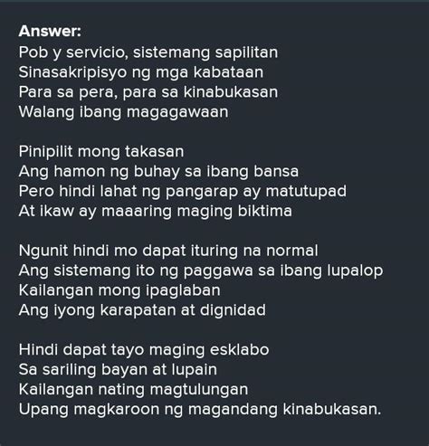 Tula Tungkol Sa Sistemang Sapilitang Paggawa O Pob Y Servicio