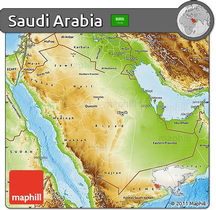 Free Physical Map of Saudi Arabia