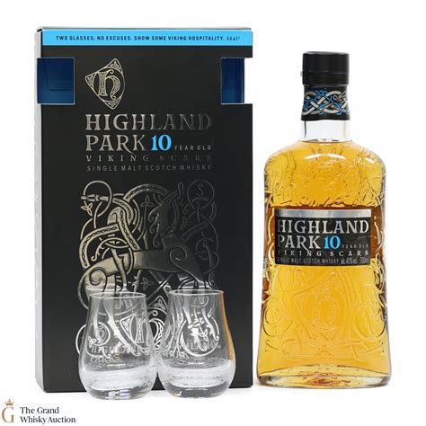 Highland Park 10 Year Old Viking Scars With 2 X Glasses Auction