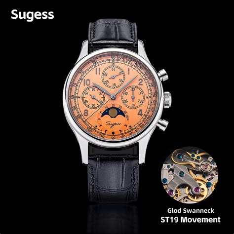 Sugess S389 MoonPhase Master Salmon Dial Watch Of Men Chronograph