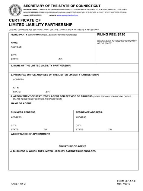 Certificate Of Limited Liability Partnership Ct Fill Out Sign