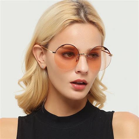 MINCL Round Rimless Sunglasses Men And Women Vintage Sun Glasses