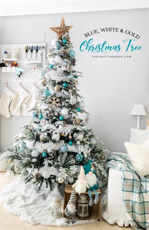 White, Blue and Gold Christmas Tree Decor 2022 - The Crafting Nook