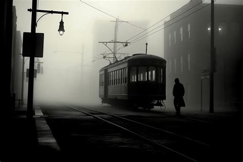 Premium AI Image | Photo of Foggy urban street photography exhibit Foggy