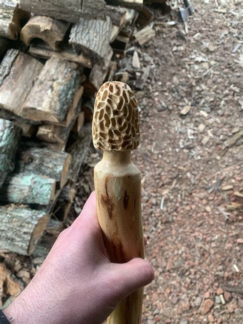 Mushroom Walking Stick Morel Mushroom Wood Carving Hand Carved Wood