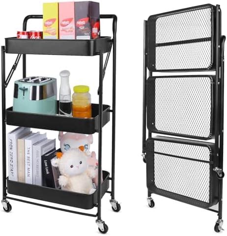 Amazon SAglorb 3 Tier Foldable Metal Utility Cart Organizer With