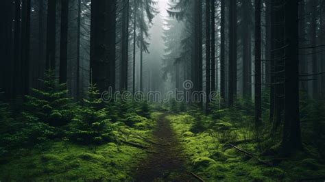 Enchanting Journey through a Mysterious Dark Forest Stock Illustration ...