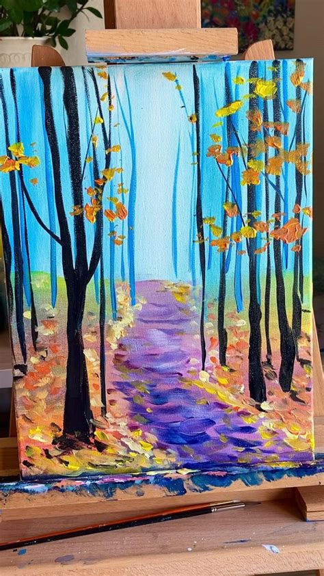 A walk in the Fall easy acrylic painting idea #fall learn to paint with ...