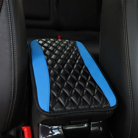 1x Armrest Pad Cover Car Center Console Box Blueblack Pu Leather