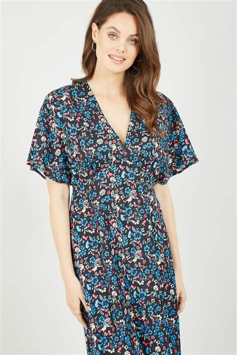 Yumi Blue Floral Print Kimono Midi Dress