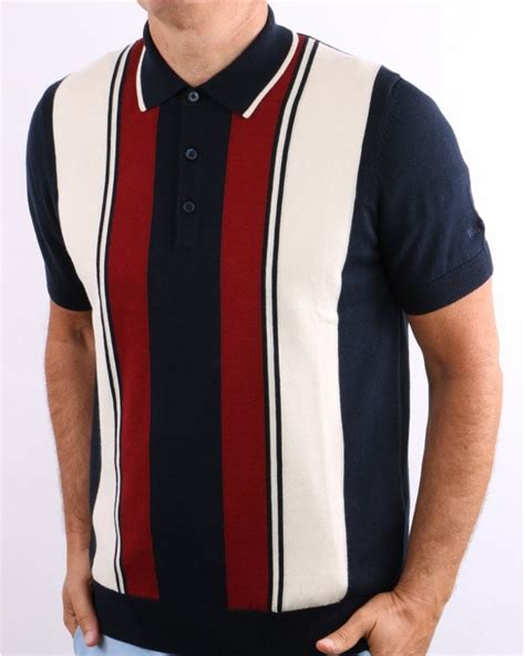 Ben Sherman Mod Stripe Knit Polo Shirt Dark Navy 80s Casual Classics