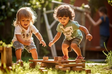 Premium AI Image | kids playing traditional outdoor games in a park AI generative