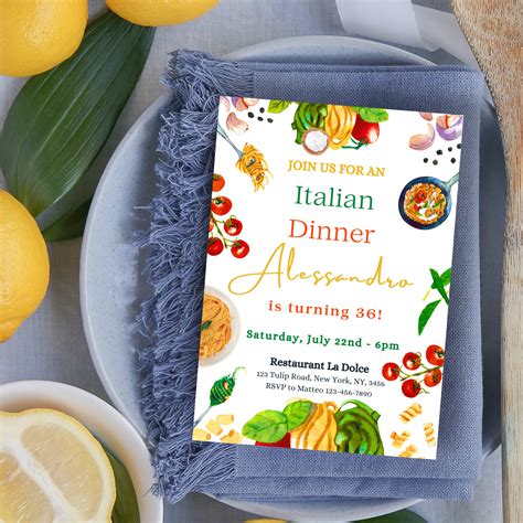 Editable Italian Birthday Party Invitation Pasta Party Invite Italian