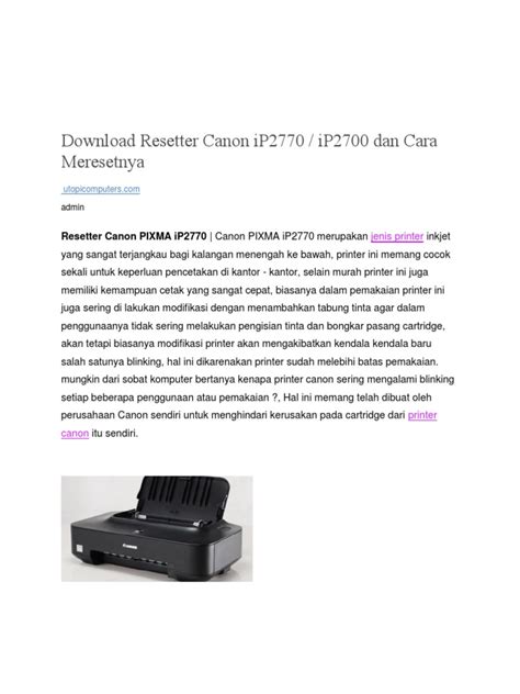 Cara Mengatasi Ink Is Running Low Pada Printer Canon Ip2770