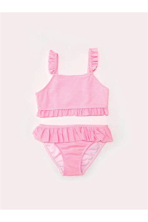 DEEP BEACH Çizgili Fırfırlı Kız Çocuk Bikini Takım Fiyatı Yorumları
