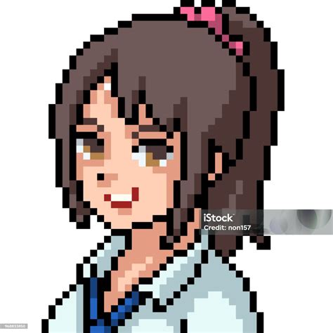 Vector Pixel Art Anime Girl Isolated Cartoon Stock Illustration Download Image Now Pixel Art