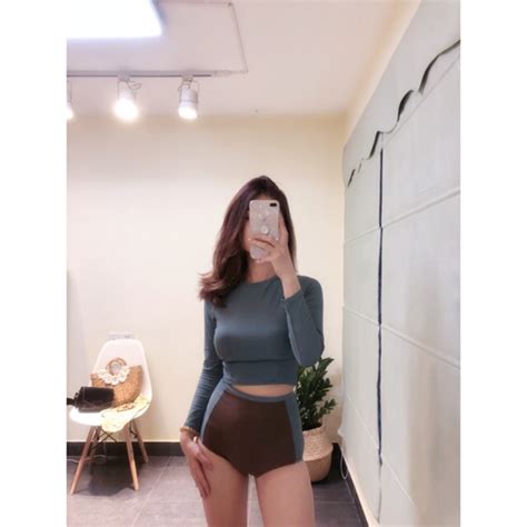 Bộ bikini bộ đồ bơi nữ 2 mảnh dài tay màu xám nâu phong cách Hàn Quốc BigBuy360 bigbuy360 vn