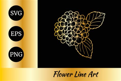 Hydrangea Flower Golden Line Art Svg Graphic By Nurdesign99 · Creative