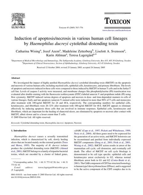 PDF Induction Of Apoptosis Necrosis In Various Human Cell Lineages By