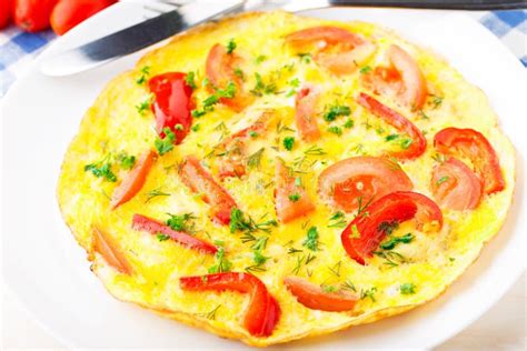 Omelet With Paprika Tomato And Herbs Stock Photo Image Of Omelet