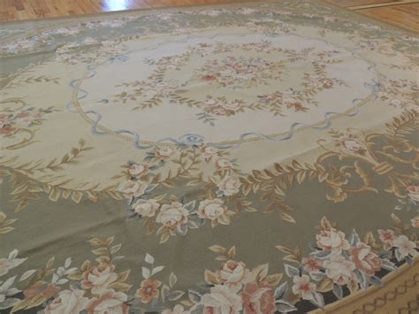 9x12 French Aubusson Design Oriental Area Rug Beige Green Wool Hand