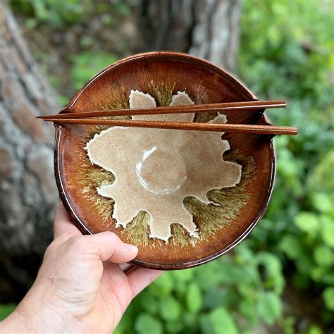 Rice Or Noodle Bowl With Wooden Chopsticks In Desert Glaze Theo Style