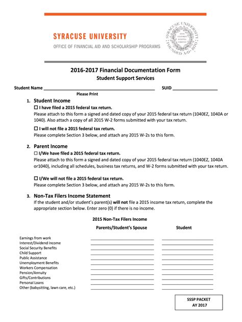 Fillable Online Admissions Syr 2016 2017 Financial Documentation Form