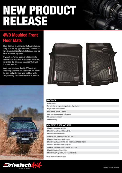 NAPA Auto Parts NP DT 23 0032 Moulded Floor Mats DT Page 1