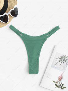 Zaful High Leg Ladder Cut Thong Bikini Bottom In Green Zaful